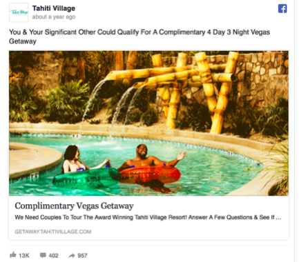 Facebook Hotel Ad for Tahiti Village