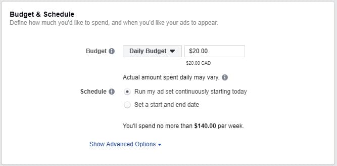 budget and schedule instagram ad