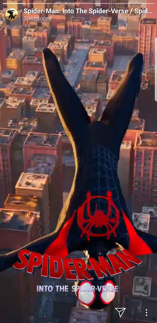 spider-man into the spider-verse instagram stories ad